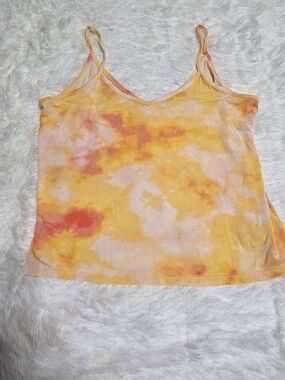 Old Navy Yellow & Coral Tie-Dye V-Neck Spaghetti Strap Tank